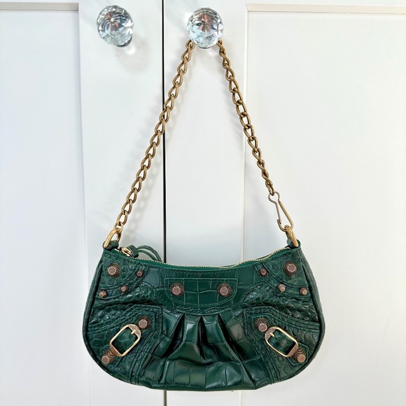 Balenciaga Green Croc Embossed Leather Mini Le Cagole Shoulder Bag (NEW!) - Picture 1 of 11
